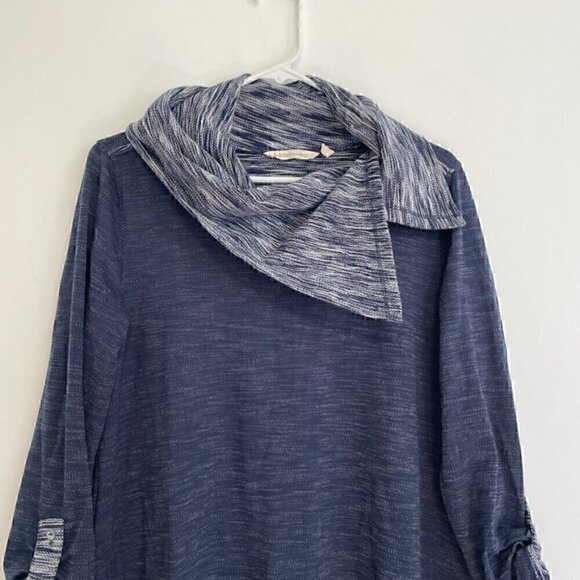 SOFT SURROUNDINGS Weekending Cowl Neck Pullover Navy Blue 3/4 Roll Tab Sleeve M - Picture 3 of 10